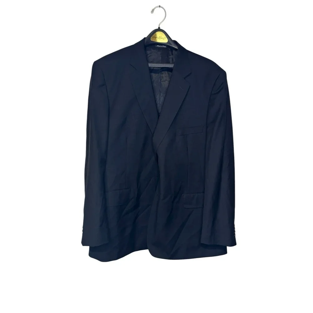 Satoria Tosi Men Blazer Suit Coat Super 150s Wool Double Vent 2-Button Black 52R